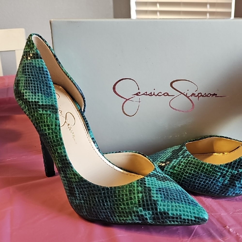 Jessica Simpson Emerald Snakeskin Heels